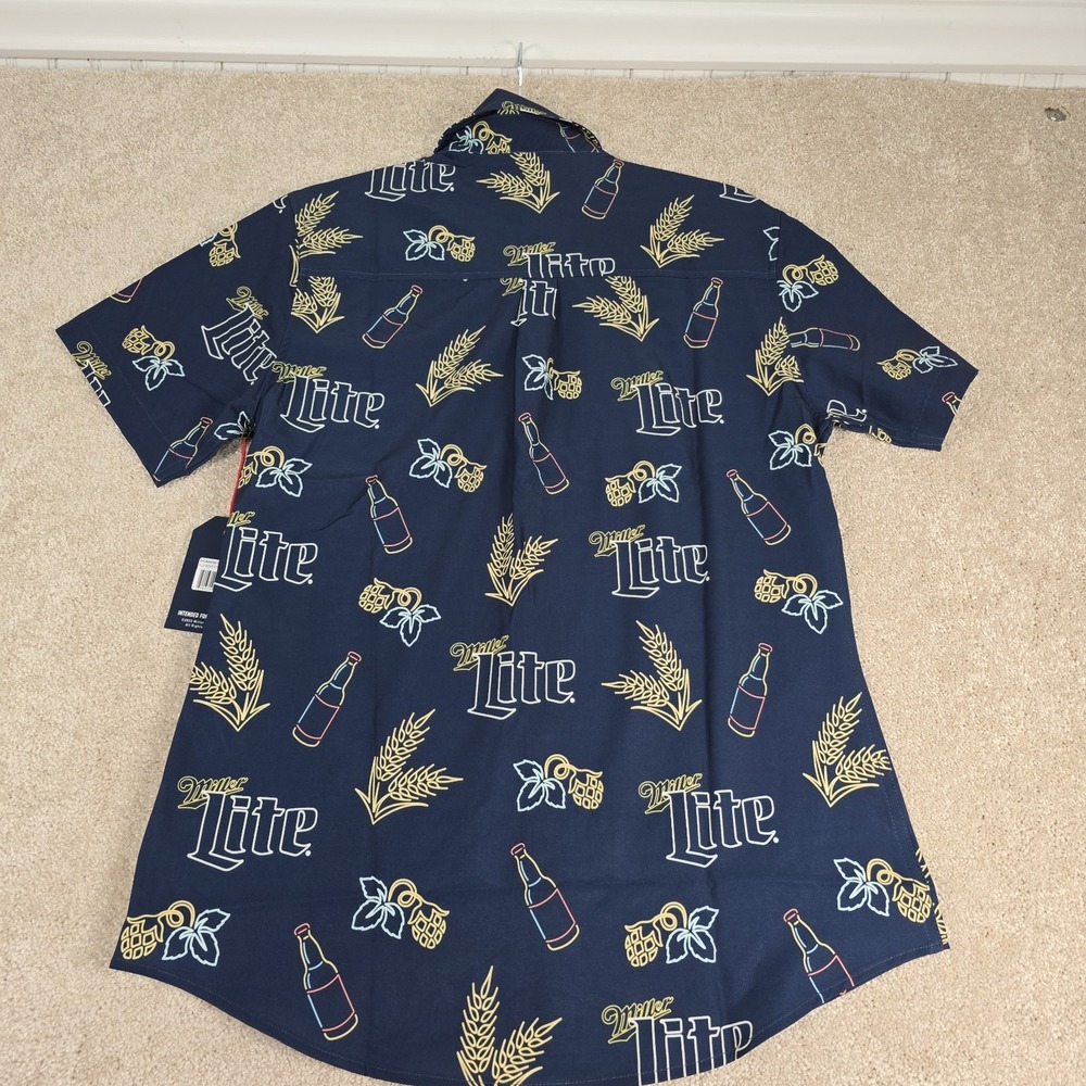 Miller Lite Neon Bottles Hawaiian Shirt Blue Valor Collective Mens Small New‎ - Picture 8 of 9